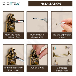 Plantex Aluminium Antique Bathroom Accessories Set Of 5-Pcs/Bathroom Hardware Set (Towel Rod/Napkin Ring/Paper Holder/Soap Dish/Tumbler Holder), Gold