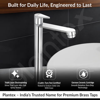 Plantex Pure Brass Pillar Tap for Wash Basin with Water Saving Nozzle/High Neck Wash Basin Tap/Pillar Cocke for Basin with 7 Year Warranty- (PAC-1804-Mirror Chrome)