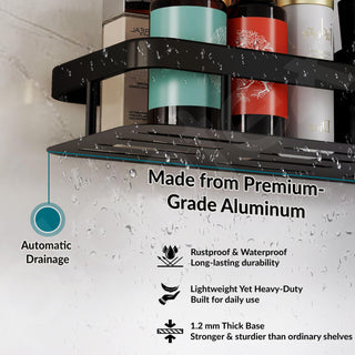 Plantex Bathroom Shelf for Wall/Wall Mounted Shelves Without Drill/Self Adhesive Bathroom Shelf/Rack/Kitchen Organizer with Magic Sticker(12x5 inches, Matt Black)