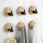 Plantex Round Self Adhesive Robe Hooks for Kitchen/Wooden Wall Hanging Hook for Bathroom/Bath Towel Hook/Stylish Home Decor Items - Pack of 6 (Black Wooden)