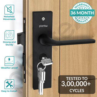 Plantex Heavy-Duty Door Lock Set - Main Door Lock Handle Set/ 6-Lever Lock Mechanism Mortise Lock with 3 Keys, Brass Lock Body & Cylinder (8060 - Z-Black)