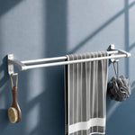 Plantex Dual Towel Rod for Bathroom/Space Aluminium Towel Holder/24 Inch Towel Hanger with Side Hooks/Bathroom Accessories - Pack of 1 (Silver)