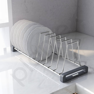 Plantex Stainless Steel Thali Stand/Saucer/Plate Rack/Dish Rack/Plate Fixer for Modular Kitchen/Tandem Box Accessories - Set of 3 (Chrome)