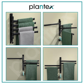 Plantex Aluminum 4-Arm Bathroom Swing Towel Hanger/Towel Holder/Towel Stand for Bathroom/Bathroom Accessories (Premium-Black)