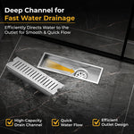 Plantex 304 Grade Stainless Steel Shower Water Drain Channel/12x4 Inch Floor Drain/Drainage Cover/Floor Drain Cover with Removable Grate - (VERTICLE, Chrome)