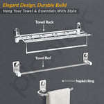 Plantex Bathroom Accessories- Stainless Steel 6pcs Bathroom Organizer Set- Folding Towel Rack/Towel Rod/Napkin Ring/Soap Holder/Tumbler Holder/Robe Hook(Chrome)
