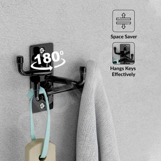 Plantex Flexible 4 Pin Stainless Steel Wall Hooks/Robe Hooks for Bathroom/Wall Hooks for Hanging Strong/Cloth Hanger - (Glossy Black)