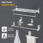 Plantex Bathroom Accessories- Stainless Steel 6pcs Bathroom Organizer Set- Folding Towel Rack/Towel Rod/Napkin Ring/Soap Holder/Tumbler Holder/Robe Hook(Chrome)