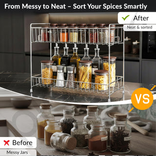 Plantex Stainless Steel 2-Tier Tiered Shelf Table Mount Kitchen Organizer/Spice Rack/Multipurpose Storage Stand/Racks For Kitchen (Chrome)