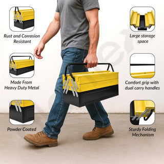 Plantex Tool Box Empty/18" Metal Tool Organizer 5- Compartments Metal Tool Boxs/Empty Tool Boxs/Tools Organizer Box - (Yellow & Black)