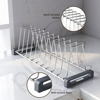 Plantex Stainless Steel Thali Stand/Saucer/Plate Rack/Dish Rack/Plate Fixer for Modular Kitchen/Tandem Box Accessories - Set of 3 (Chrome)