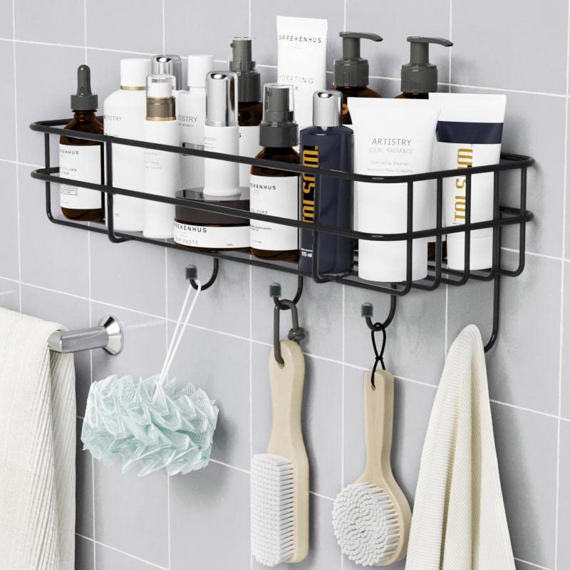 2 Pack Adhesive Shower Caddy, Wall Mount Shower Organizer with Hooks, No  Drilling Rustproof Stainless Steel Self-Adhesive Shower Shelves for Bathroom  and Kitchen Storage Matte Black 