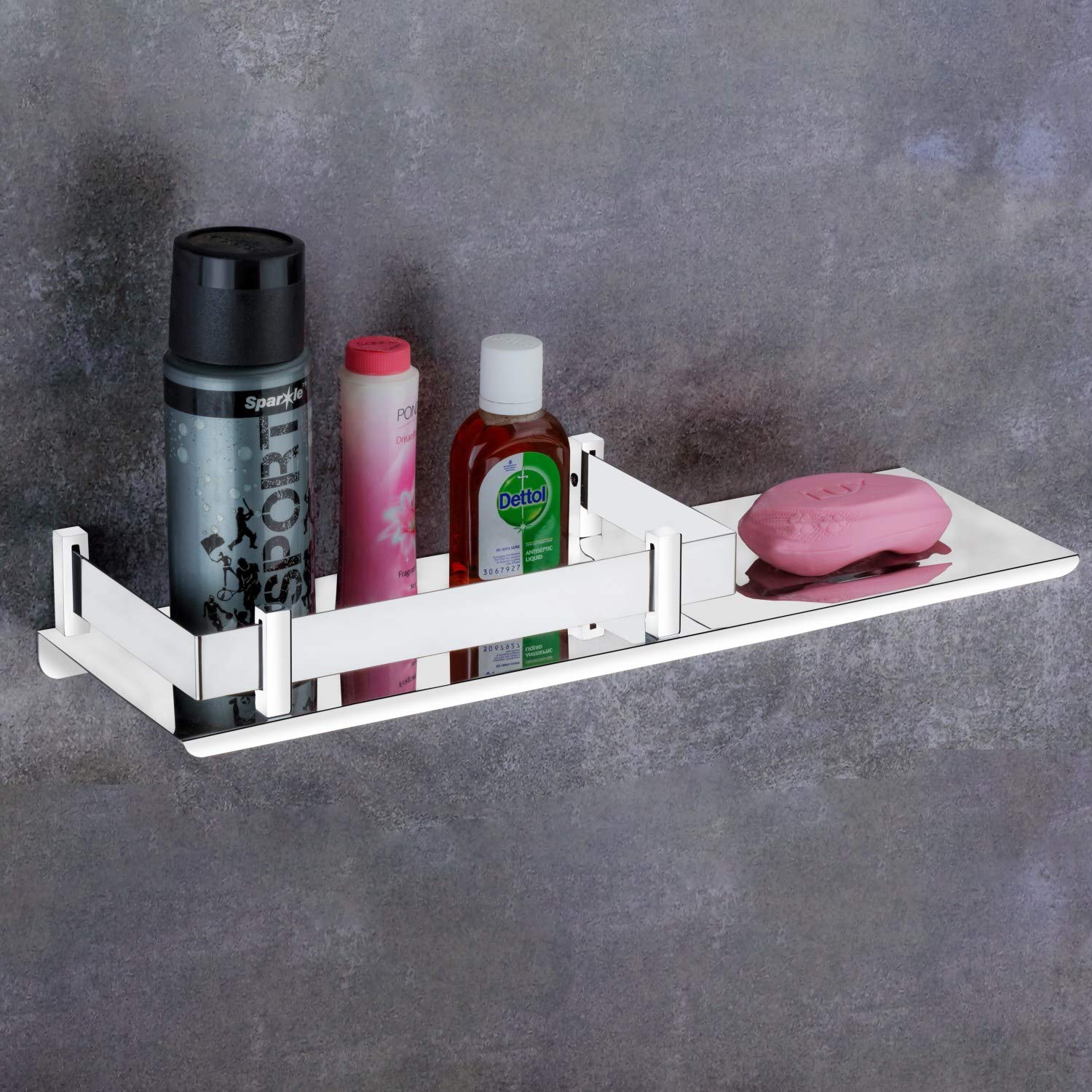 Plantex GI Steel Self-Adhesive Multipurpose Bathroom Shelf with Hooks/Towel  Holder/Rack/Bathroom Accessories - Wall Mount (Black,Powder Coated)