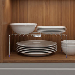 Plantex Stoarge Rack/Stainless Steel Shelf Divider for Kitchen/Storage Rack for Cabinet/Plate Stand/Dish Rack (Chrome)