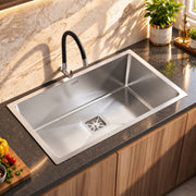 Plantex Premium Stainless Steel Kitchen Sink/Heavy-Duty Sink for Kitchen with 25 Years Warranty by Plantex/Single Bowl Sink with Square Coupling, Hose Pipes and Drain Racks (Matt- 30 x 18 x 9 Inches)