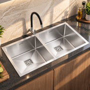Plantex Heavy Duty Stainless Steel Double Bowl Sink for Kitchen/Handmade Kitchen Sink with 25 Years Warranty by Plantex/Sink with Coupling, Hose Pipe and Drying Rack (Silver Matt - 37x18x9 Inches)