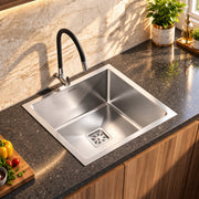 Plantex Premium Stainless Steel Sink for Kitchen/Kitchen Sink with 25 Years Warranty by Plantex/Single Bowl Sink with Square Coupling, Hose Pipes and Drain Rack (Silver Matt - 16x18x9 Inches)