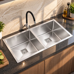 Plantex Double Bowl Sink for Kitchen/Heavy Duty Stainless Steel Sink with 25 Years Warranty by Plantex/Handmade Kitchen Sink with Drying Rack, Hose Pipe and Coupling (Silver Matt - 32x18x9 Inches)