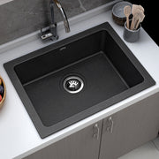 Plantex Quartz Acrylic Kitchen Sink With 10 Years Warranty/Undermount Sink For Kitchen/Metalic Single Bowl Kitchen Sinks With Coupling (Siapan-24X18 Inches), Metallic, Black