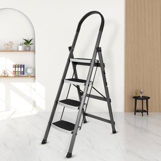 Plantex 4 Step Ladder for Home-Foldable Steel -Wide Anti Skid Steps - 5 Year Manufacturer Warranty (Gray & White)-refurbished