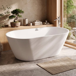 Plantex Freestanding Bathtub for Bathroom/Bath tub for Adults/Deep Soaker Bathtub with Overflow, Popup and Drain Pipe (BSM-203-White-1500mm)