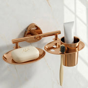 Plantex J4 Stainless Steel Soap Dish with Tumbler Holder/Soap and Brush Holder for Bathrooom/2 in 1 Soap Holder with Toothbrush Holder/Bathroom Accessories (PVD Rose Gold Finish) Angel
