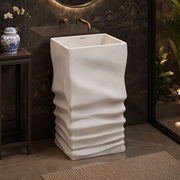 Plantex Pedestal Matt Wash Basin/Acrylic Resin & Quartz Free Standing Wash Basin/Square Basin for Bathroom/Home/Office - (10040, Beige)