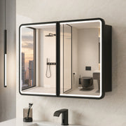 Plantex Steel Bathroom Mirror Cabinet with LED/Bathroom Organiser/Double Door Rectangle Cabinet/Shelf for Wall with Mirror (32x24 Inch-Black)