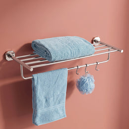 Plantex 304 Grade Stainless Steel Towel Rack with Hooks/Bathroom Towel Rod/Towel Hanger/Bathroom Accessories - Nipron (24-inch) Chrome