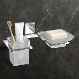 Plantex 304 Grade Stainless Steel Soap Dish/Glass Soap Holder/Tumbler Holder/Toothbrush Holder/Bathroom Accessories (Crystal -Chrome)