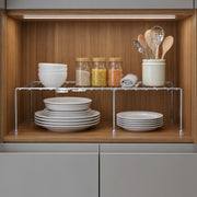 Plantex Stainless Steel Multipurpose Expandable Dish Rack/Expandable Storage Shelves for Kitchen Cabinets/Plate Stand/Utensil Rack(Chrome-Silver)