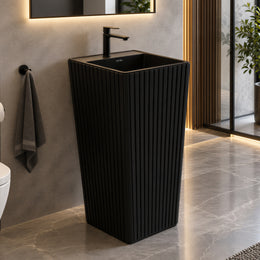 Plantex Acrylic Resin & Quartz Free Standing Wash Basin/Pedestal Wash Basin/Square Basin for Bathroom/Home/Office/Hotel - (10049, Black)