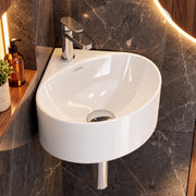 Plantex Ceramic Wall Hung Basin/Corner Bathroom Basin/Wall Mounted Wash Basin with 10 Years Glaze Warranty/Sink for Living Room (Eva -White- 14x14x6 inch)