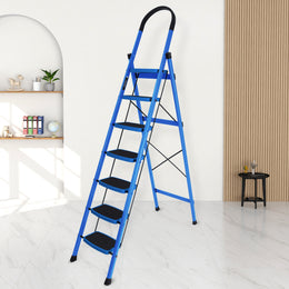 Plantex Premium Steel - 7 Step Ladder/Wide Anti Skid Steps/Heavy Duty Multipurpose Foldable 7 Step Ladder(Blue & Black)-refurbished