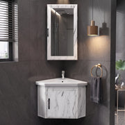 Plantex Glass, Ceramic, HPP Unbrekable Wall Mount Vanity Cabinet with Washbasin and Mirror/Corner Basin with Cabinet for Bathroom - (484, White)