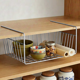 Plantex Under Shelf Organizer Rack for Kitchen Cabinet/12 Inch Multifunction Hanging Shelf Basket for Storage & Organization/Stainless Steel Under Cabinet Storage Rack - (Pack of 1, Chrome)