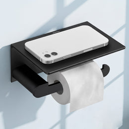 Plantex Space Aluminium Toilet Paper Holder with Mobile Stand/Tissue Paper Roll Holder/Toilet Roll Holder for Bathroom Accessories (Black)