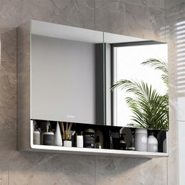 Plantex Bathroom Mirror Cabinet/304 Stainless Steel Bathroom Cabinet with Mirror/Bathroom Storage Cabinet/Wall Mounted Mirror Bathroom Cabinet (24x32 Inch-Chrome/Double Door)