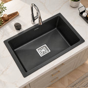 Plantex Single Bowl Kitchen Sink/Quartz Sink For Kitchen/Non-Fading Matt Black Colour With Uv Protection/Undermount/Topmount (Black - 18 X 16 Inches)