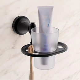 Plantex 304 Grade Stainless Steel Tumbler Holder Stand with Spaces/ABS Material Toothbrush Stand for Basin/Bathroom Accessories - Niko (Black)
