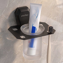Plantex Tumbler Holder for Bathroom/304 Grade Stainless Steel Toothbrush Holder/Toothpaste/Razor Holder/Bathroom Accessories - Pack of 1 (PMB-2406, Z-Black)