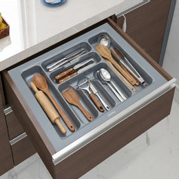 Plantex Cutlery Tray for Kitchen Drawer/Cutlery Cosmetic Stationary Organizer/Cabinet Cutlery Tray Organizer for Modular Kitchen - (Grey-21 X 18.5 INCH)