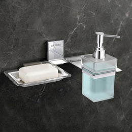 Plantex 304 Grade Stainless Steel Soap Dish with Liquid Soap Dispenser/Holder for Bathroom & Lavatory/Bathroom Accessories (Chrome)