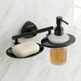 Plantex J4 Stainless Steel Soap Dish with Liquid Dispenser/Soap Stand/Shampoo Dispenser for Bathroom/Bathroom Accessories - Pack of 1 (R-218B, Black)