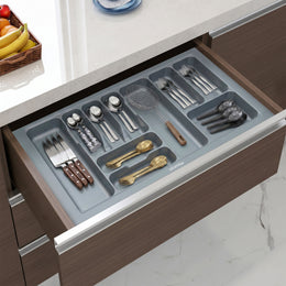 Plantex Cutlery Tray for Kitchen Drawer/Cutlery Cosmetic Stationary Organizer/Cabinet Cutlery Tray Organizer for Modular Kitchen - (Grey-32.5 X 18.5 INCH)