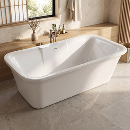 Plantex Freestanding Bathtub for Bathroom/Acrylic Bath tub for Adults/Deep Soaker Bathtub with Overflow, Popup and Drain Pipe (BSM-219-White-1700mm)