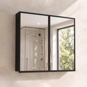 Plantex Bathroom Cabinet with Mirror/Aluminium Framed Double Door Bathroom Storage/Mirror Cabinet for Wall/Bathroom Organiser Cabinet (18x18 Inch, Black)