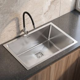 Plantex Heavy Duty Stainless Steel Kitchen Sink/Sink for Kitchen with 25 Years Warranty by Plantex/Single Bowl Sink Square Coupling, Hose Pipes and Drain Rack (Matt-24 x 18 x 9 Inches)