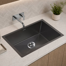 Plantex Stainless Steel Handmade Kitchen Sink/Single Bowl Sink For Kitchen With Drain Rack and Coupling and Waste Pipe/Undermount/Topmount (Black- 30X18 Inches)