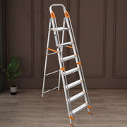 Plantex Secura 7 Step Aluminium Ladder for Home/Foldable Ladder with Safe Hand Rails/5 Year Manufacturer Warranty(Orange-Silver)